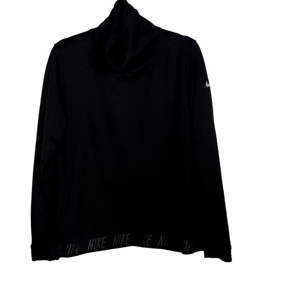 Nike Womens Large L Black Funnel Neck Pullover Sweatshirt Logo Banded Bottom - Picture 1 of 9